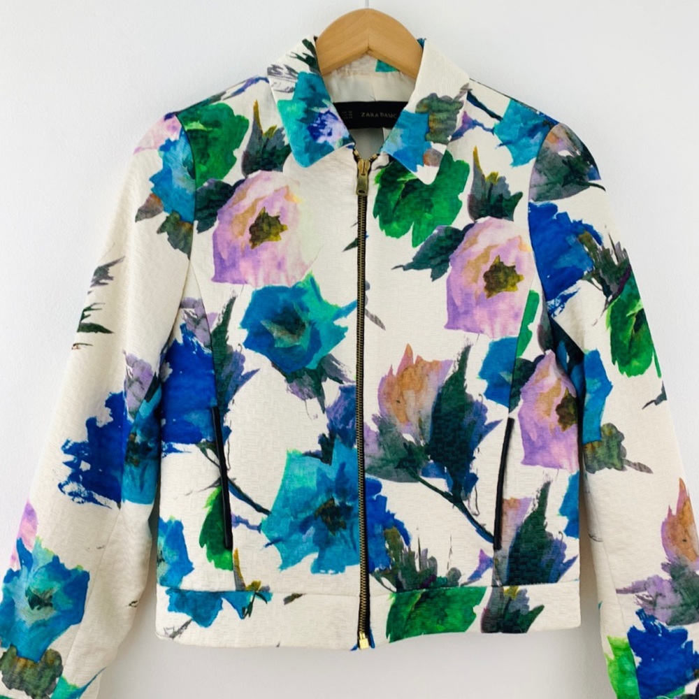 Zara White w Blue & Purple Floral Jacket